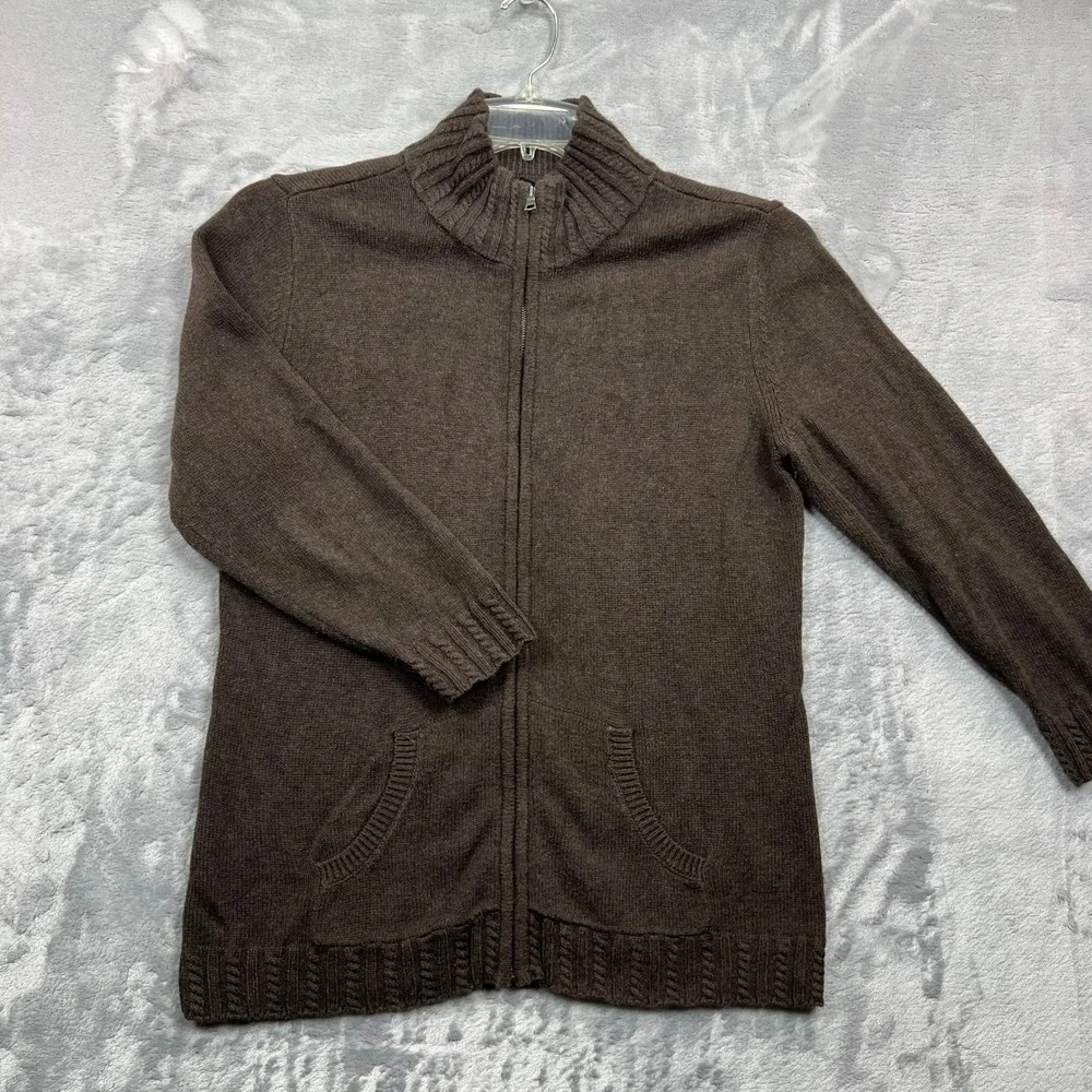 Banana Republic Full Zip Cardigan Womens Large Brown Cable Knit Neck Sweater